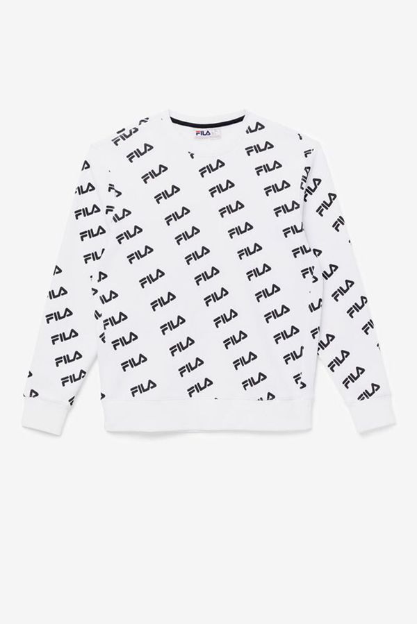 Moletons Fila Homem Branco/Pretas - Fila Diagonal Logo Crewneck Portugal Lisboa,LSTO-58761